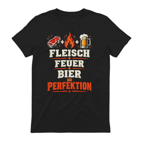Fleisch + Feuer + Bier = Perfektion | Lustiges BBQ- und Grilldesign
