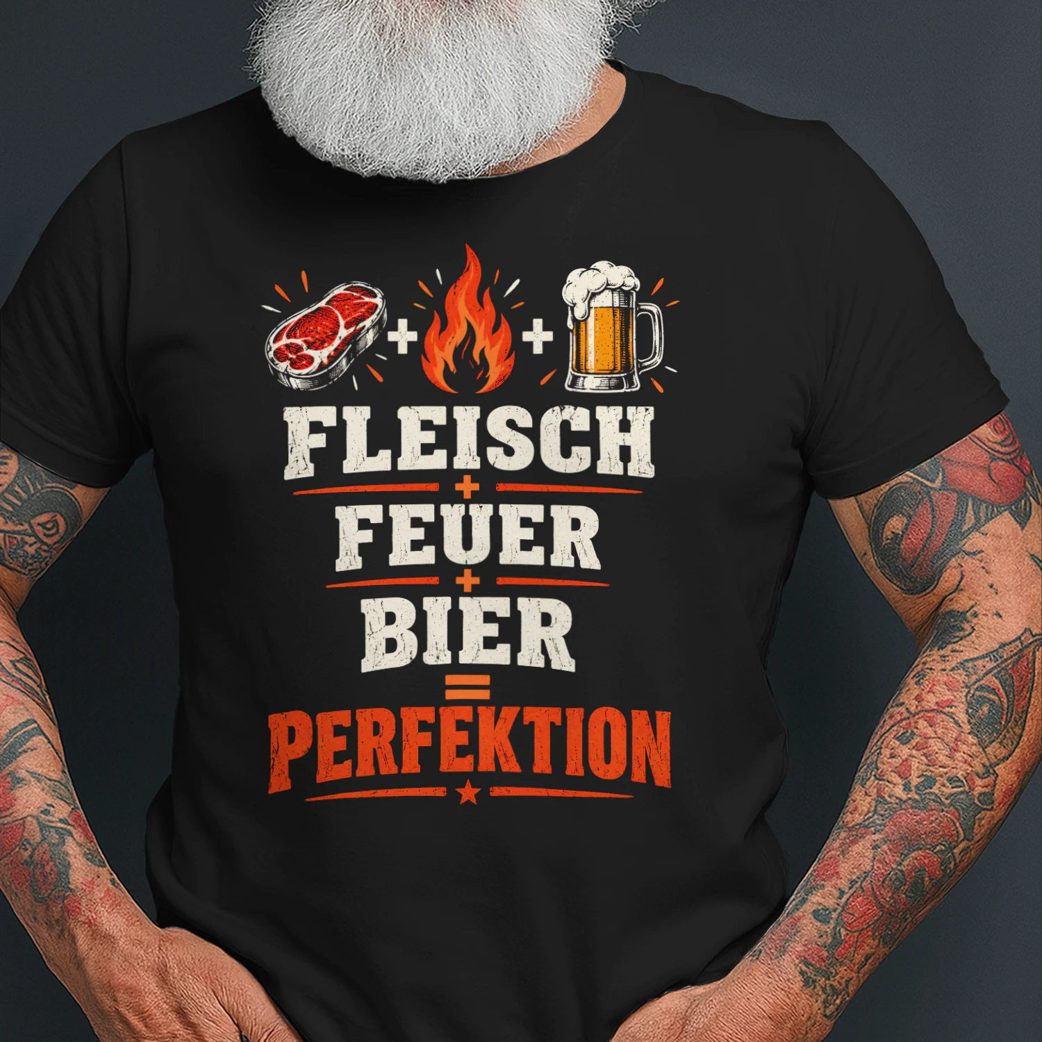 Fleisch + Feuer + Bier = Perfektion – Lustiges Grilldesign im Vintage-Stil