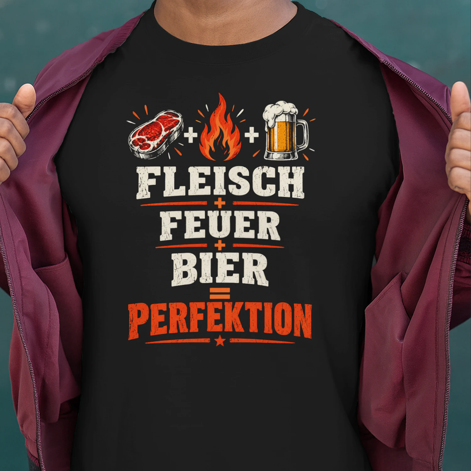 Fleisch + Feuer + Bier = Perfektion – Lustiges Grilldesign im Vintage-Stil