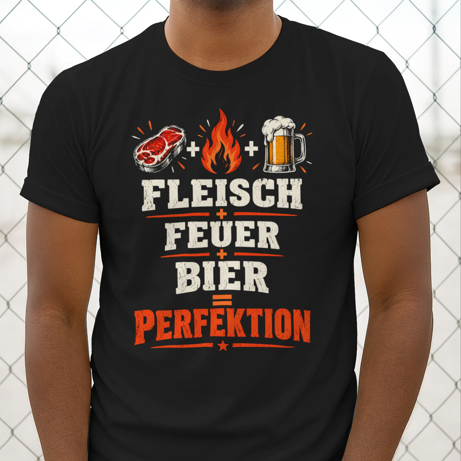 Fleisch + Feuer + Bier = Perfektion – Lustiges Grilldesign im Vintage-Stil
