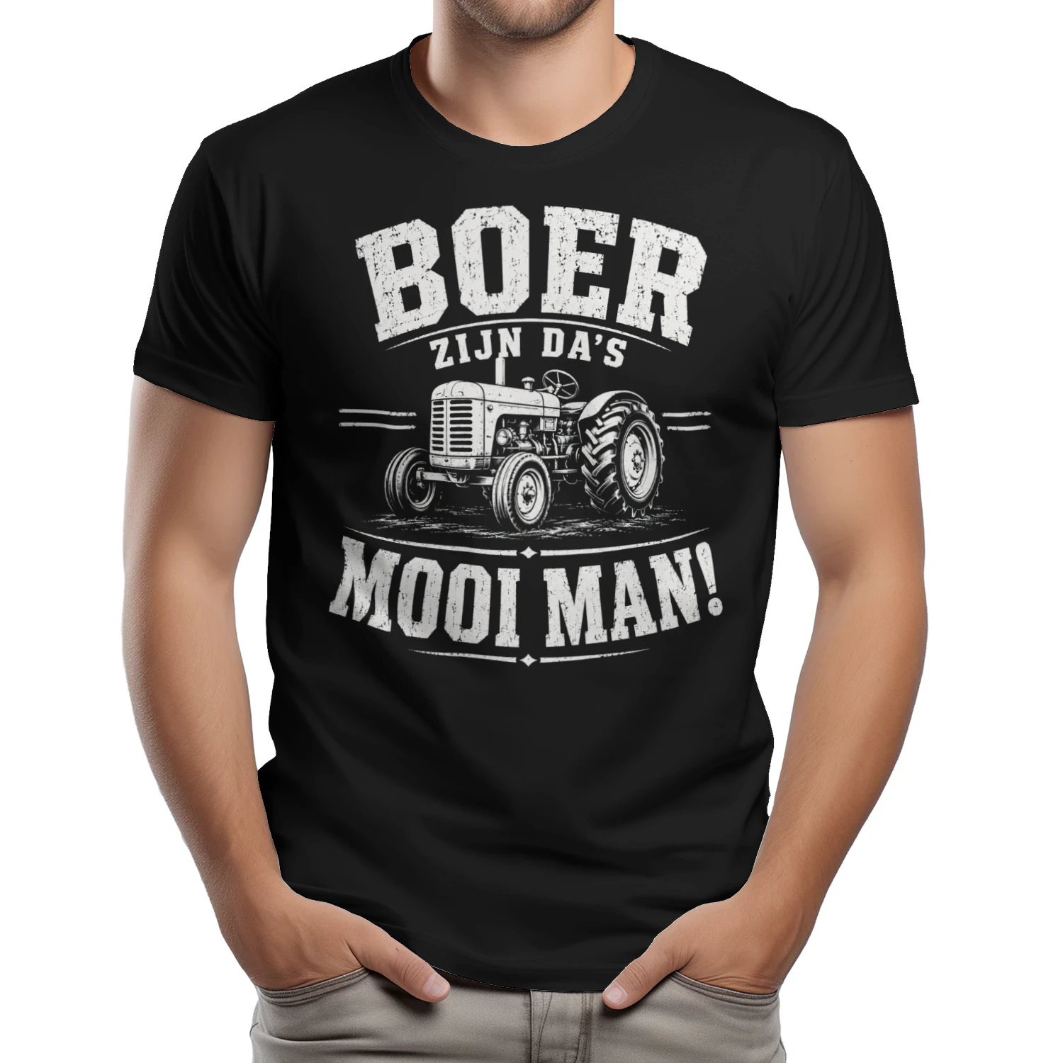 Vintage Boeren T-Shirt met Tractor – Boer Zijn, Da’s Mooi Man
