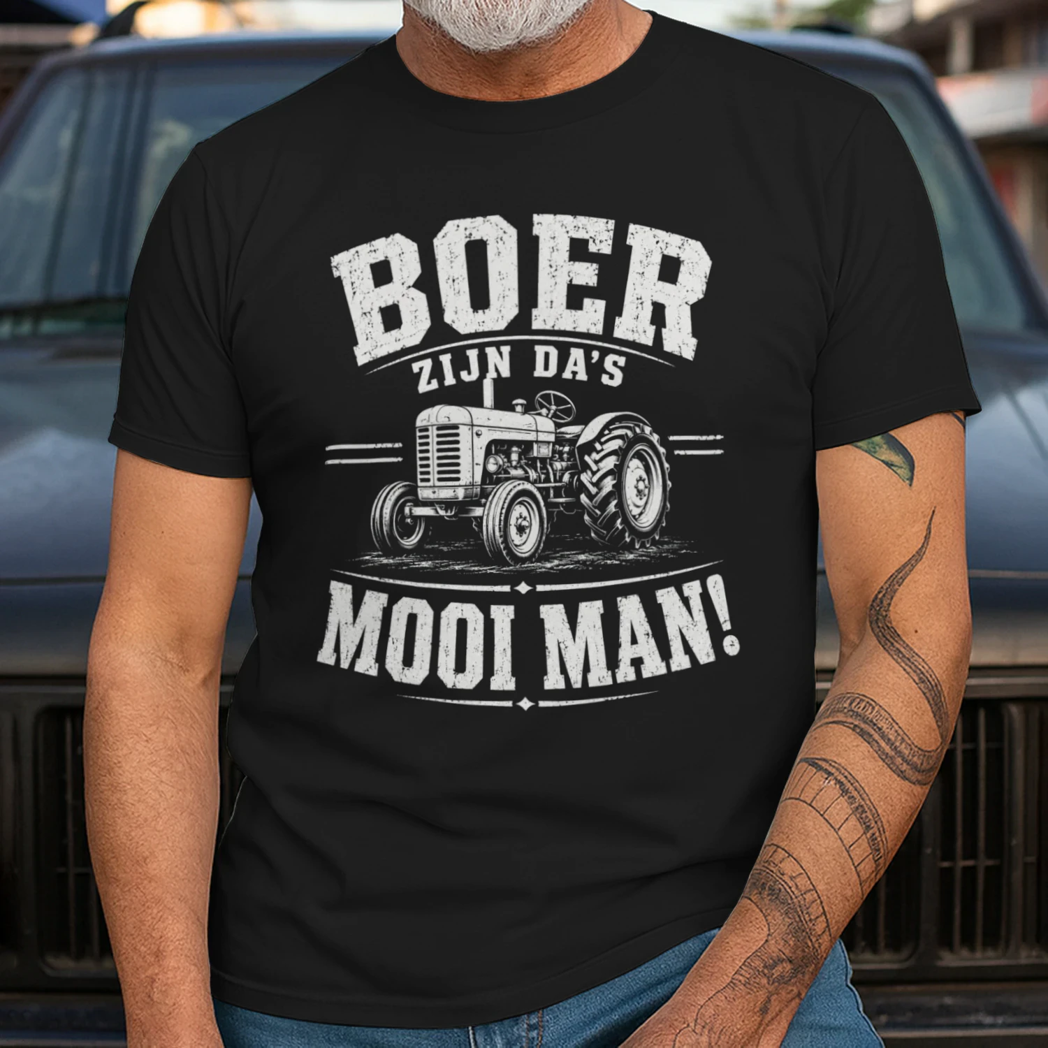 Vintage Boeren T-Shirt met Tractor – Boer Zijn, Da’s Mooi Man