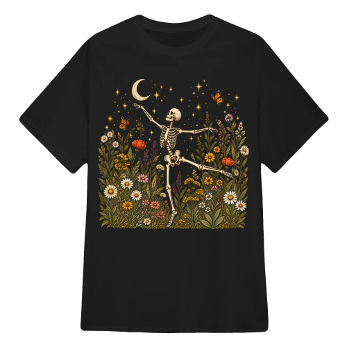 Dancing Skeleton in a Moonlit Meadow