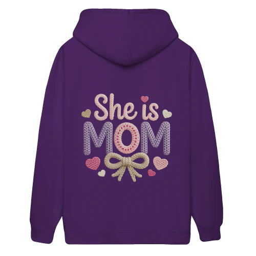 She Is Mom Knitted Texture - Cute Crochet Bow & Hearts