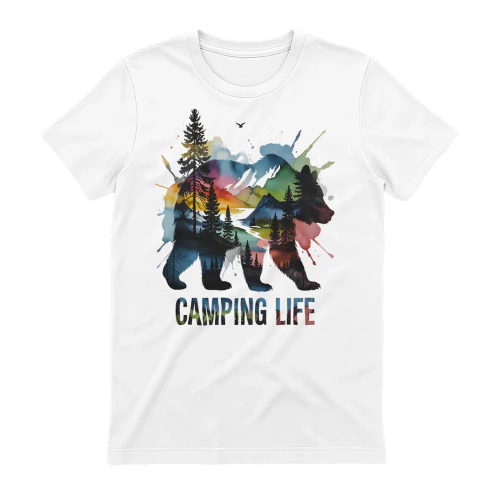 Camping Life Watercolor Bear Landscape - Vivid Nature Design