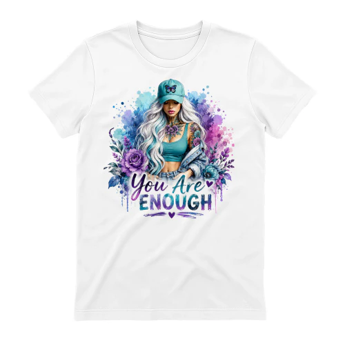 You Are Enough Tattooed Girl - Watercolor Butterfly & Floral Graphic