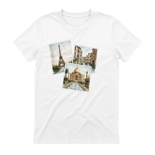 World Landmarks Watercolor Postcards - Vintage Travel Graphic