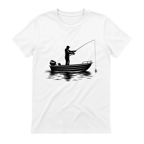 Fisherman in Motorboat Silhouette - Classic Angler Life Graphic
