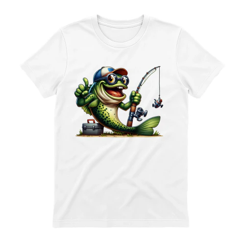 Thumbs Up Fishing Bass Cartoon - Funny Angler Fish Character