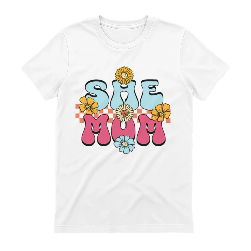 Retro Floral She Mom Typography - Groovy Mothers Day Graphic