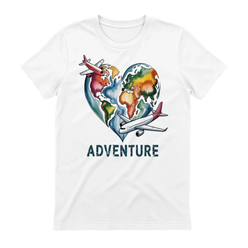 Heart World Map Airplane Takeoff - Distressed Adventure Graphic
