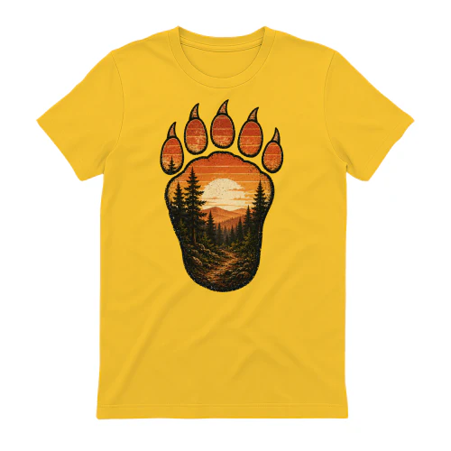Bear Paw Print Mountain Sunset - Vintage Wilderness Graphic