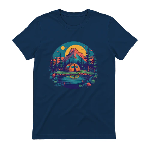 Camping Adventure Mountain Lake Scene - Vibrant Outdoor Design