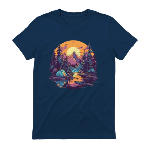 Sunset Mountain Lake Camping Scene - Colorful Wilderness Design