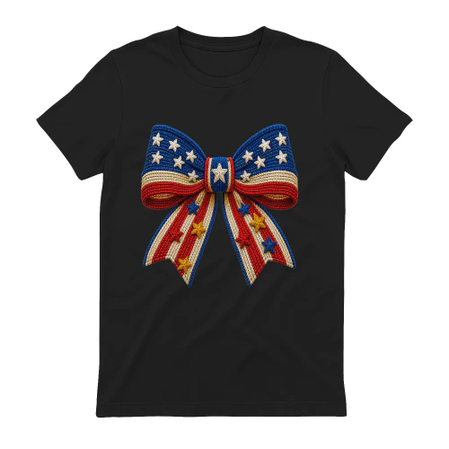 Patriotic American Flag Knitted Bow - Coquette USA Graphic