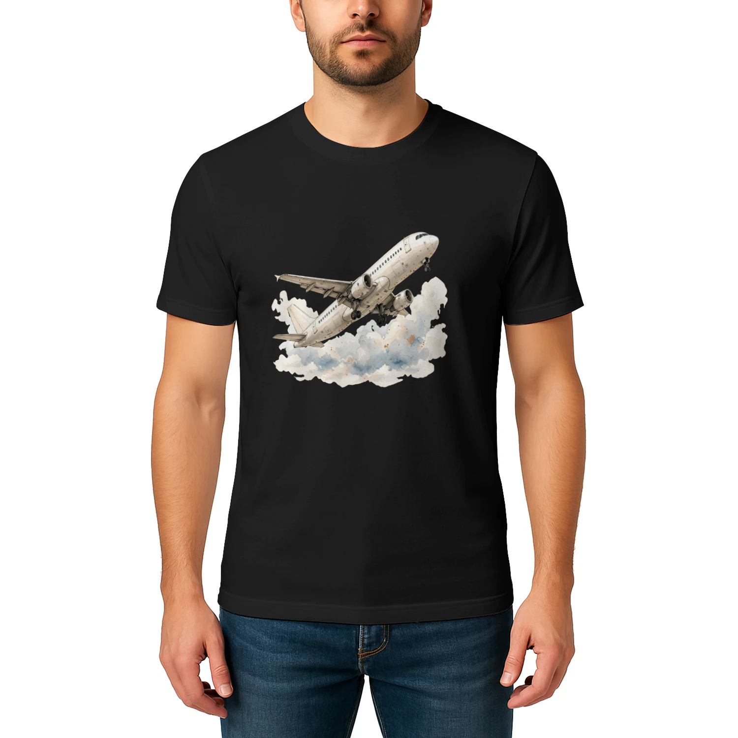Watercolor Airplane Takeoff Sky - Aviation Lover Graphic