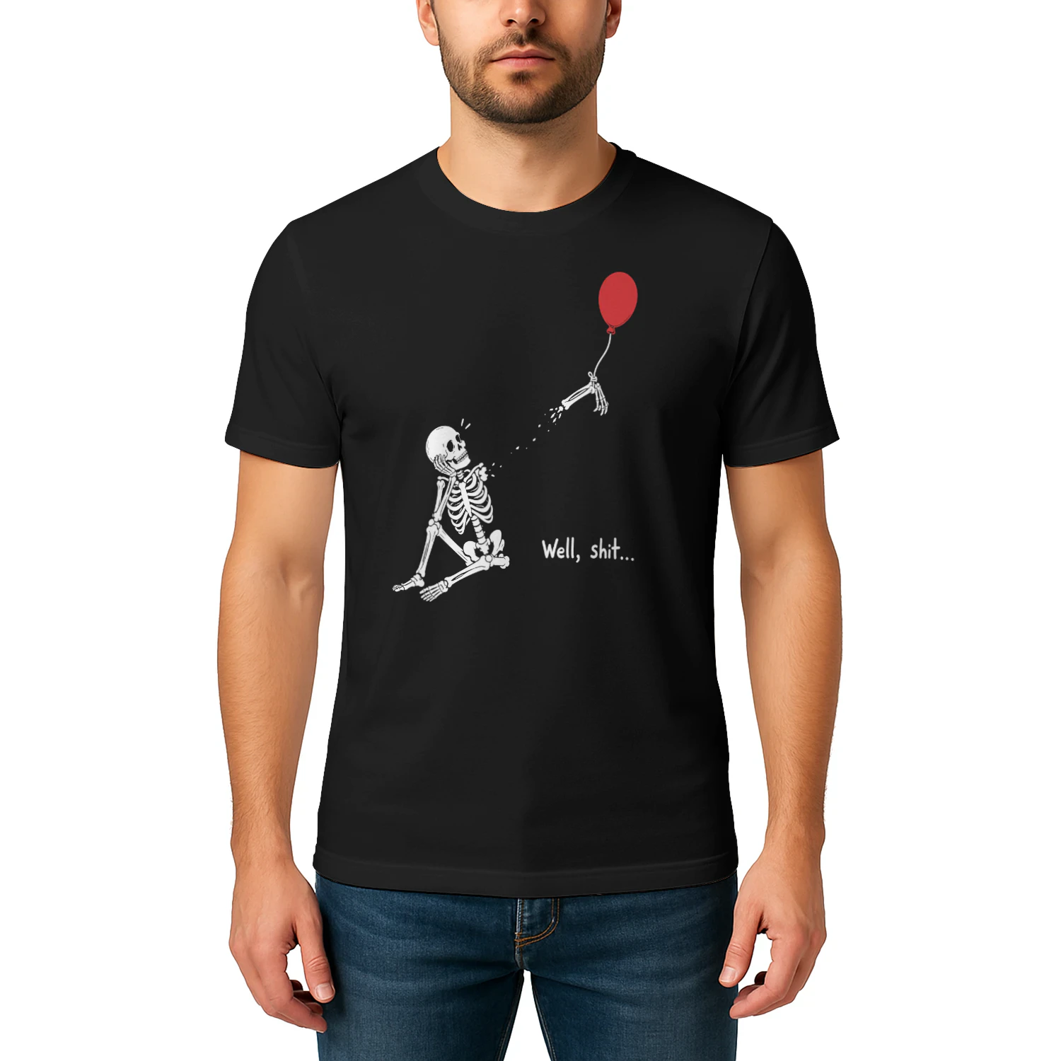 Well Shit Skeleton Balloon Arm - Funny Dark Humor Graphic