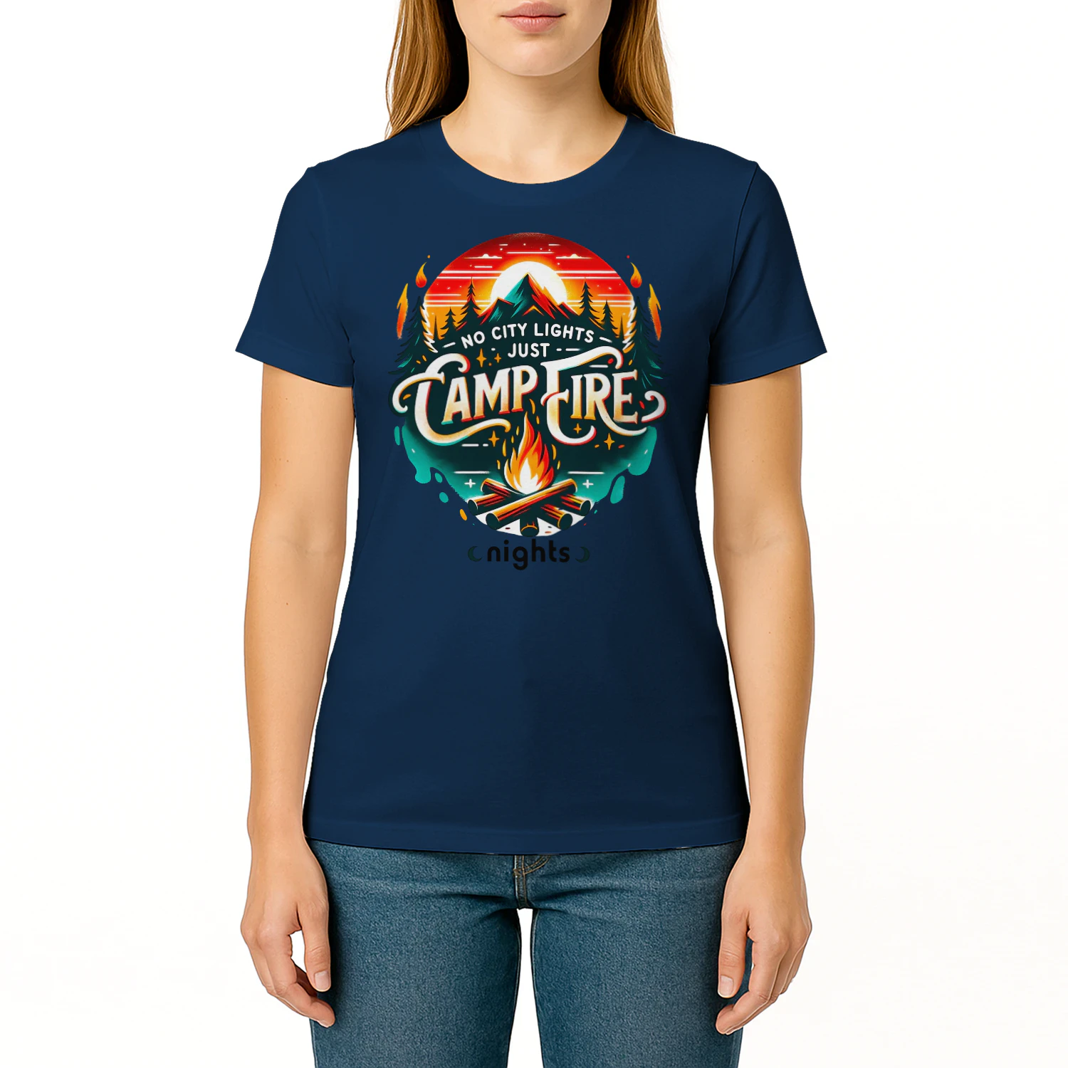 No City Lights Just Campfire Nights - Bold Camping Design