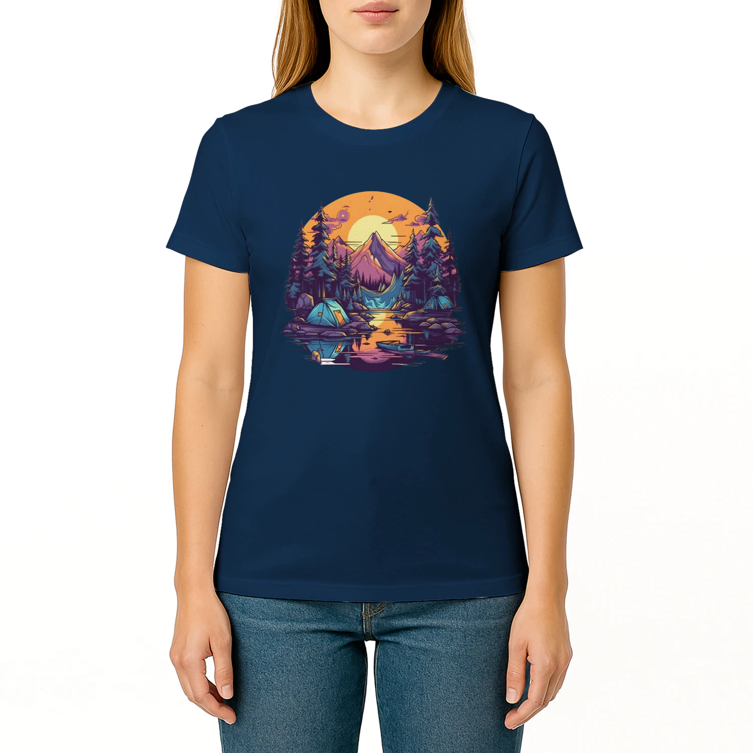 Sunset Mountain Lake Camping Scene - Colorful Wilderness Design
