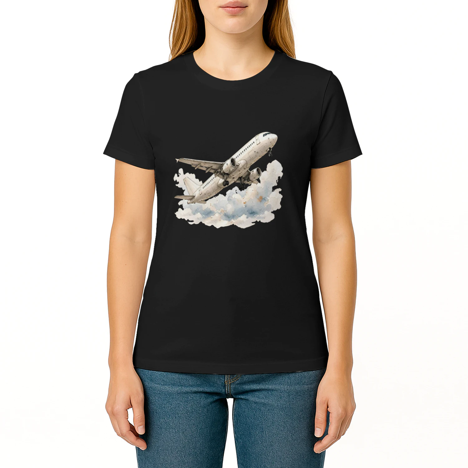 Watercolor Airplane Takeoff Sky - Aviation Lover Graphic