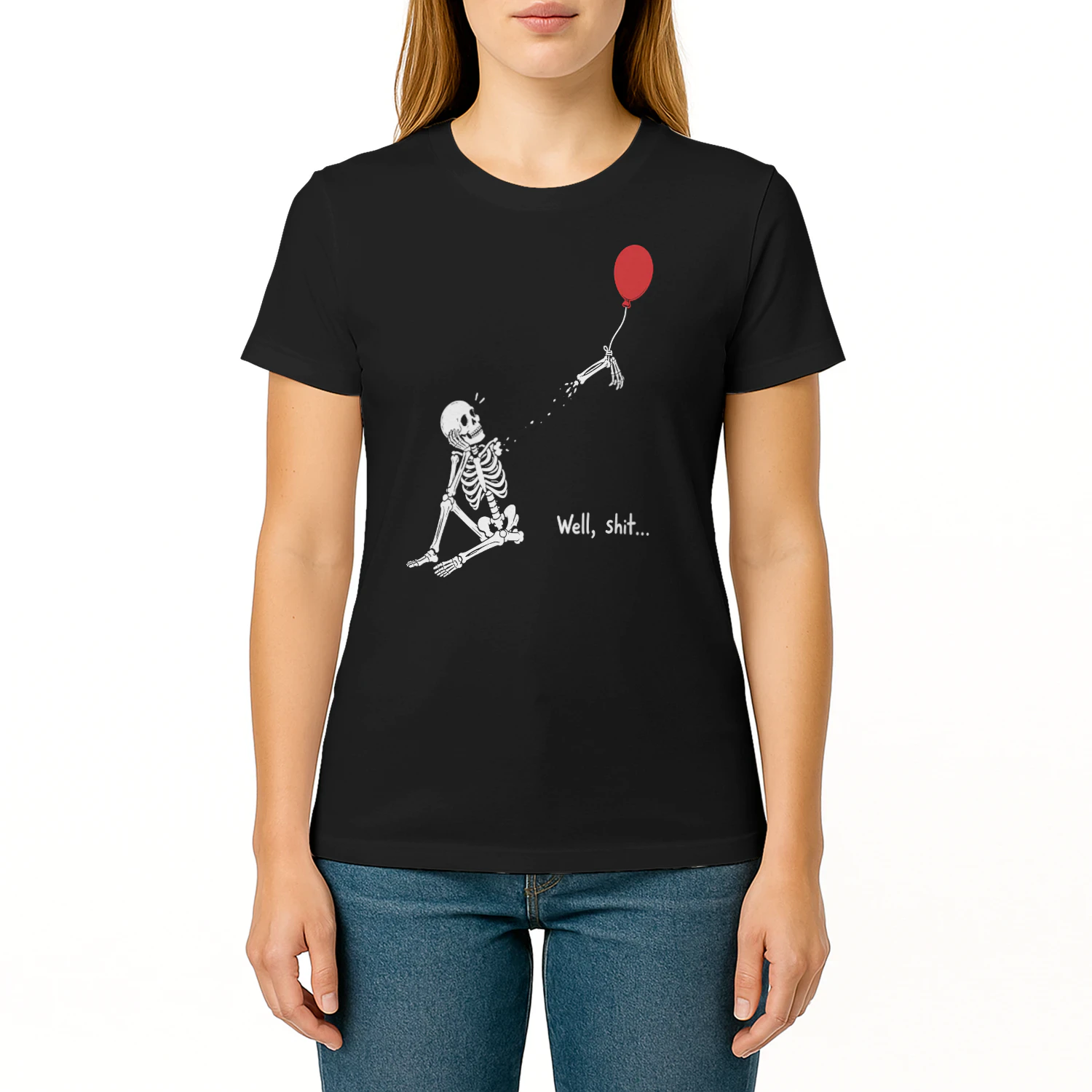 Well Shit Skeleton Balloon Arm - Funny Dark Humor Graphic