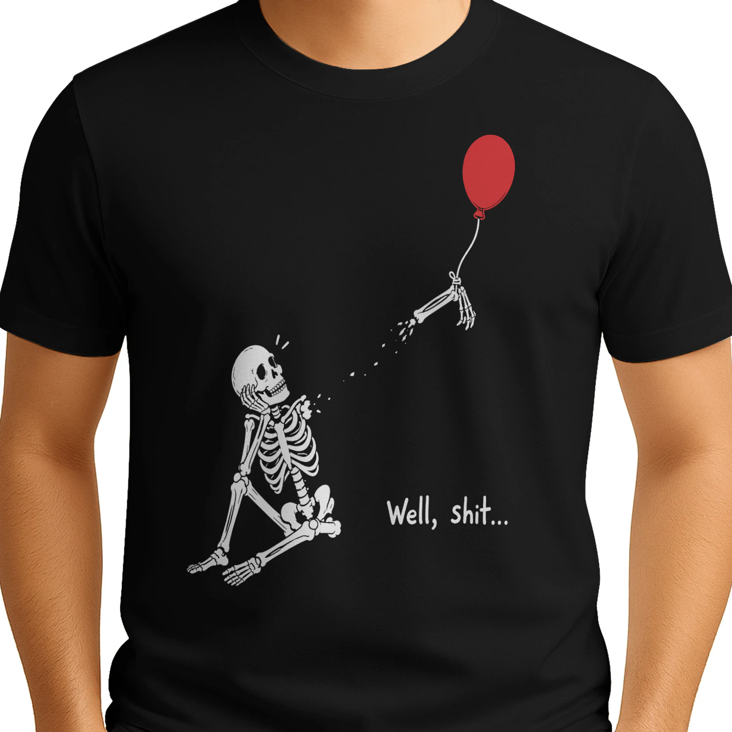 Well Shit Skeleton Balloon Arm - Funny Dark Humor Graphic