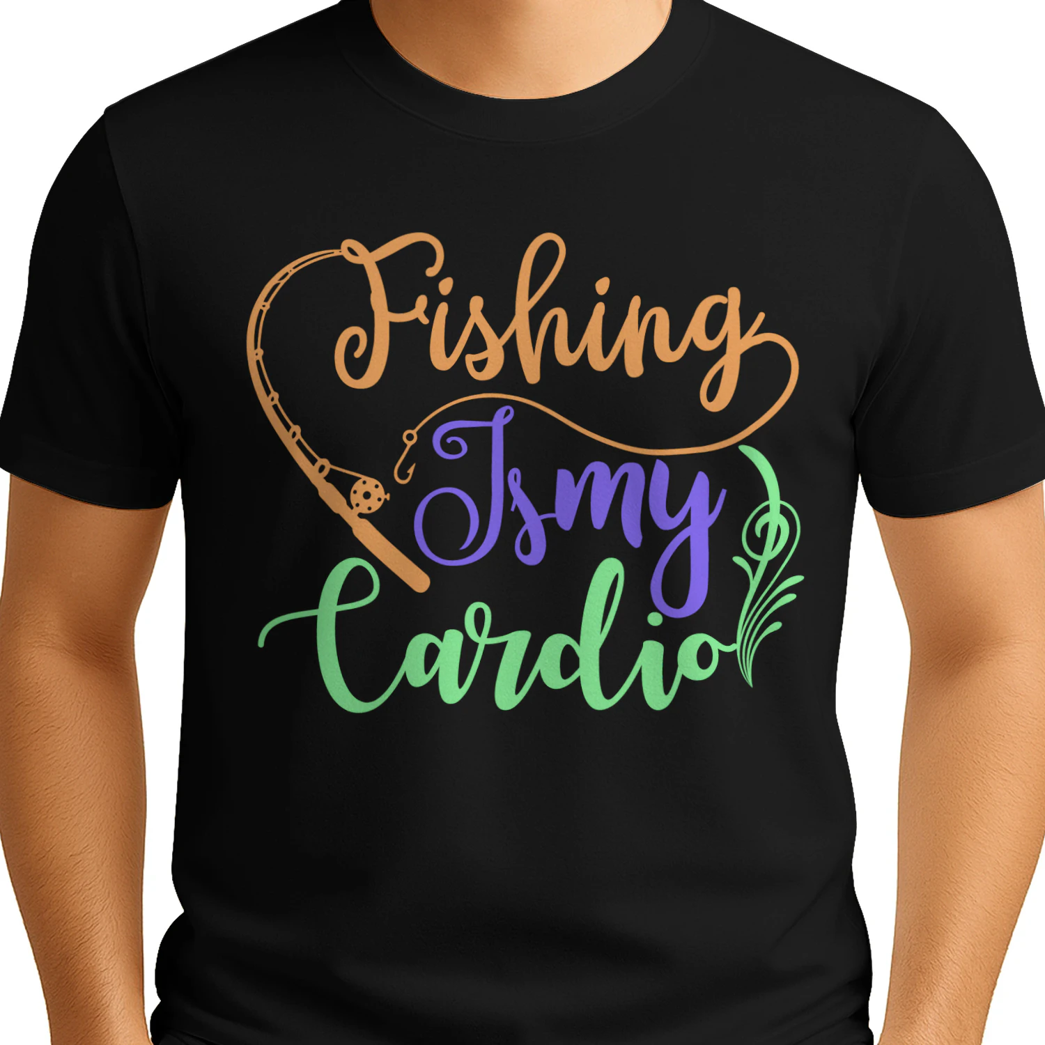 Fishing Is My Cardio Colorful Cursive - Cute Angler Quote Graphic