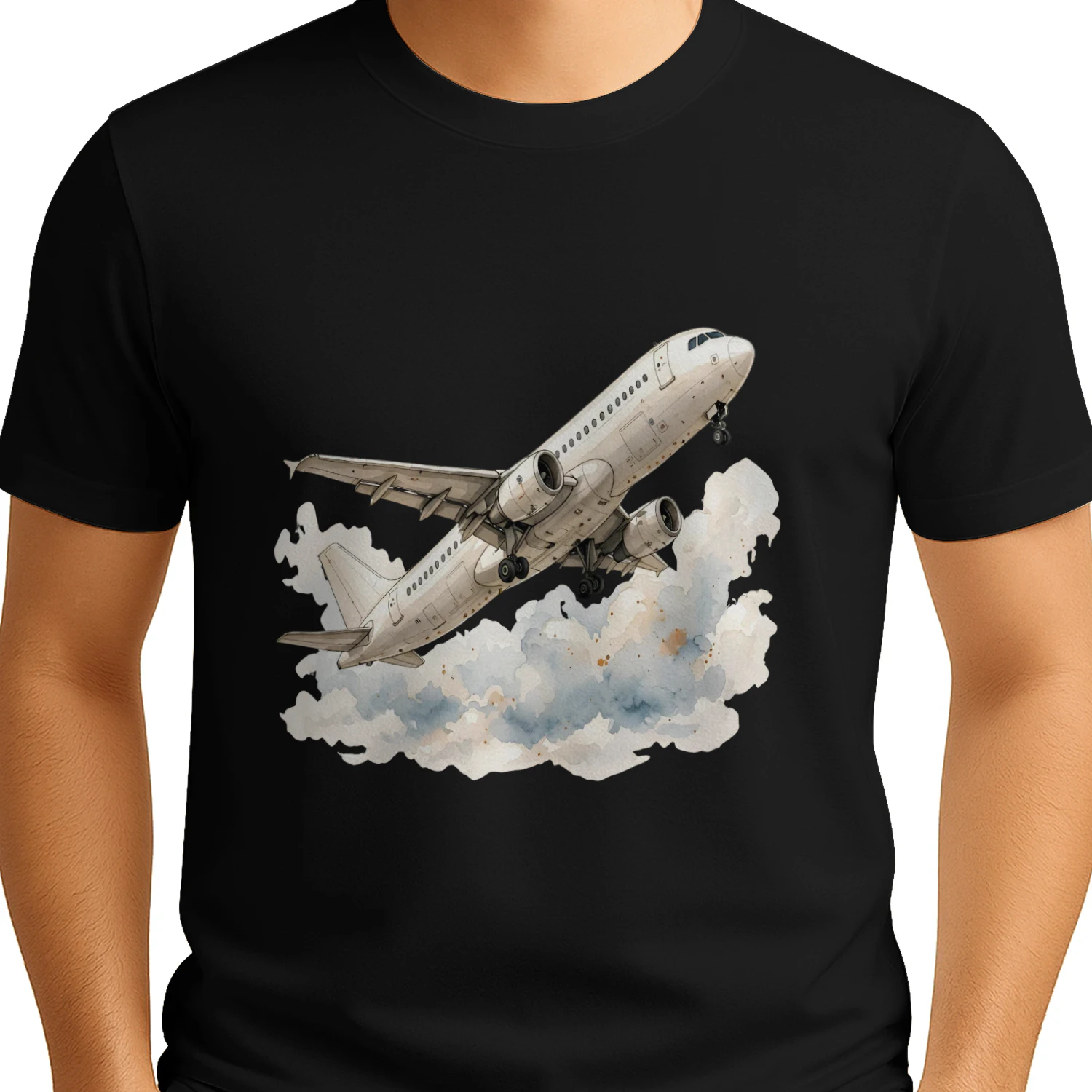 Watercolor Airplane Takeoff Sky - Aviation Lover Graphic