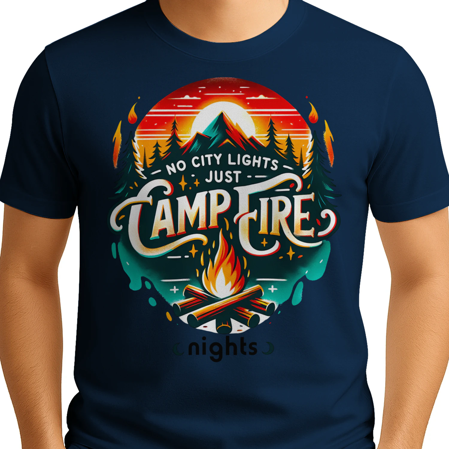 No City Lights Just Campfire Nights - Bold Camping Design