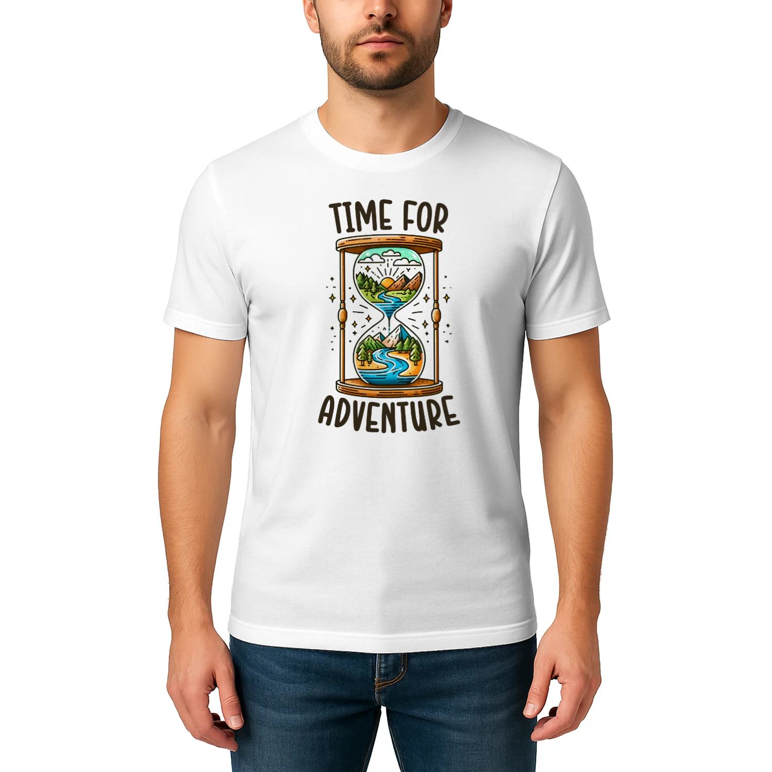 Time For Adventure Mountain Hourglass – Outdoor Wanderlust Graphic