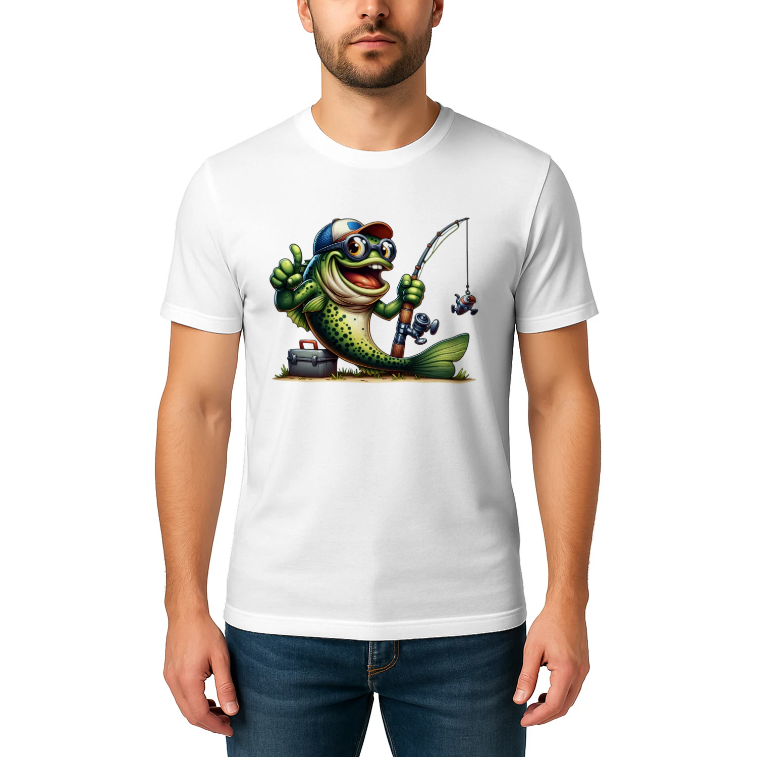 Thumbs Up Fishing Bass Cartoon - Funny Angler Fish Character