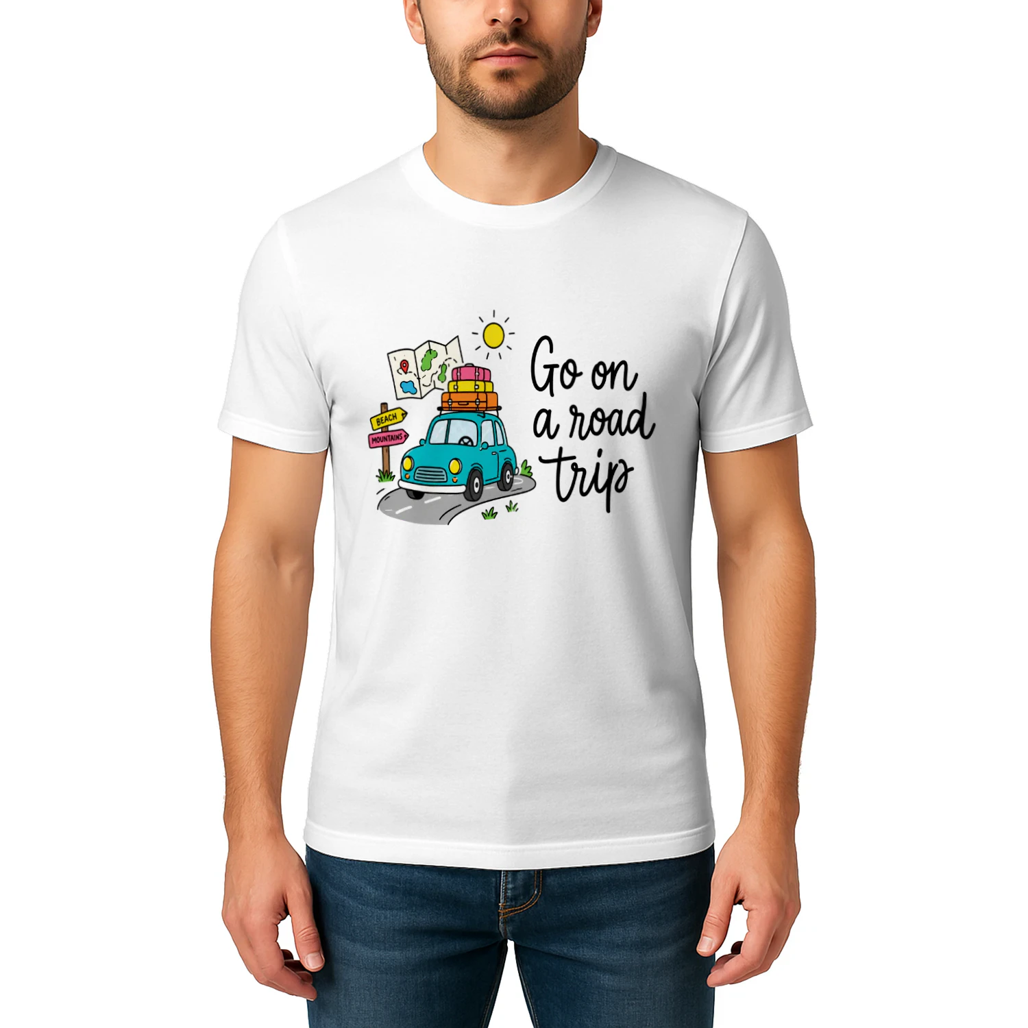 Go On A Road Trip Cute Blue Car Luggage – Cute Travel Graphic