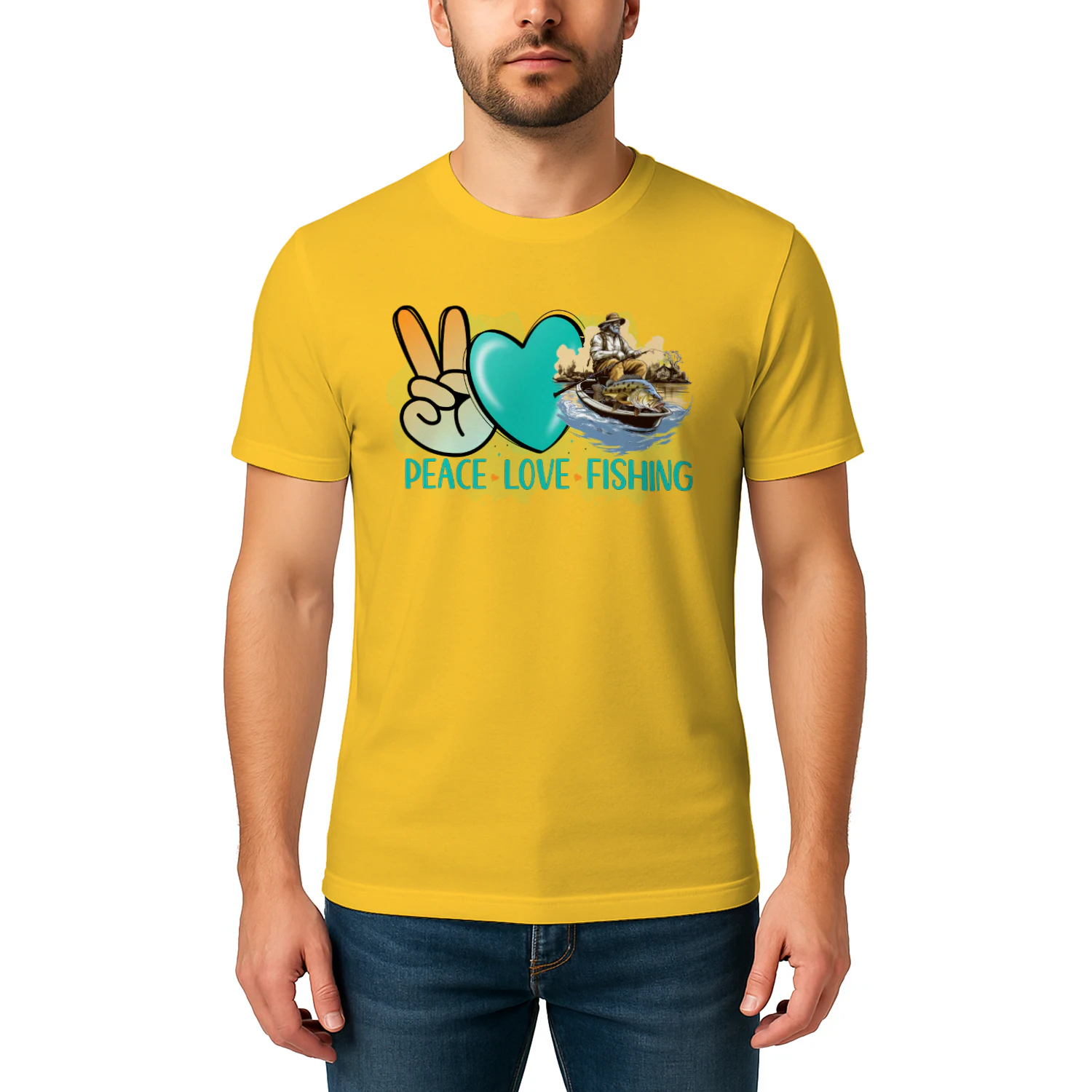 Peace Love Fishing Outdoor Sunset - Retro Angler Life Graphic