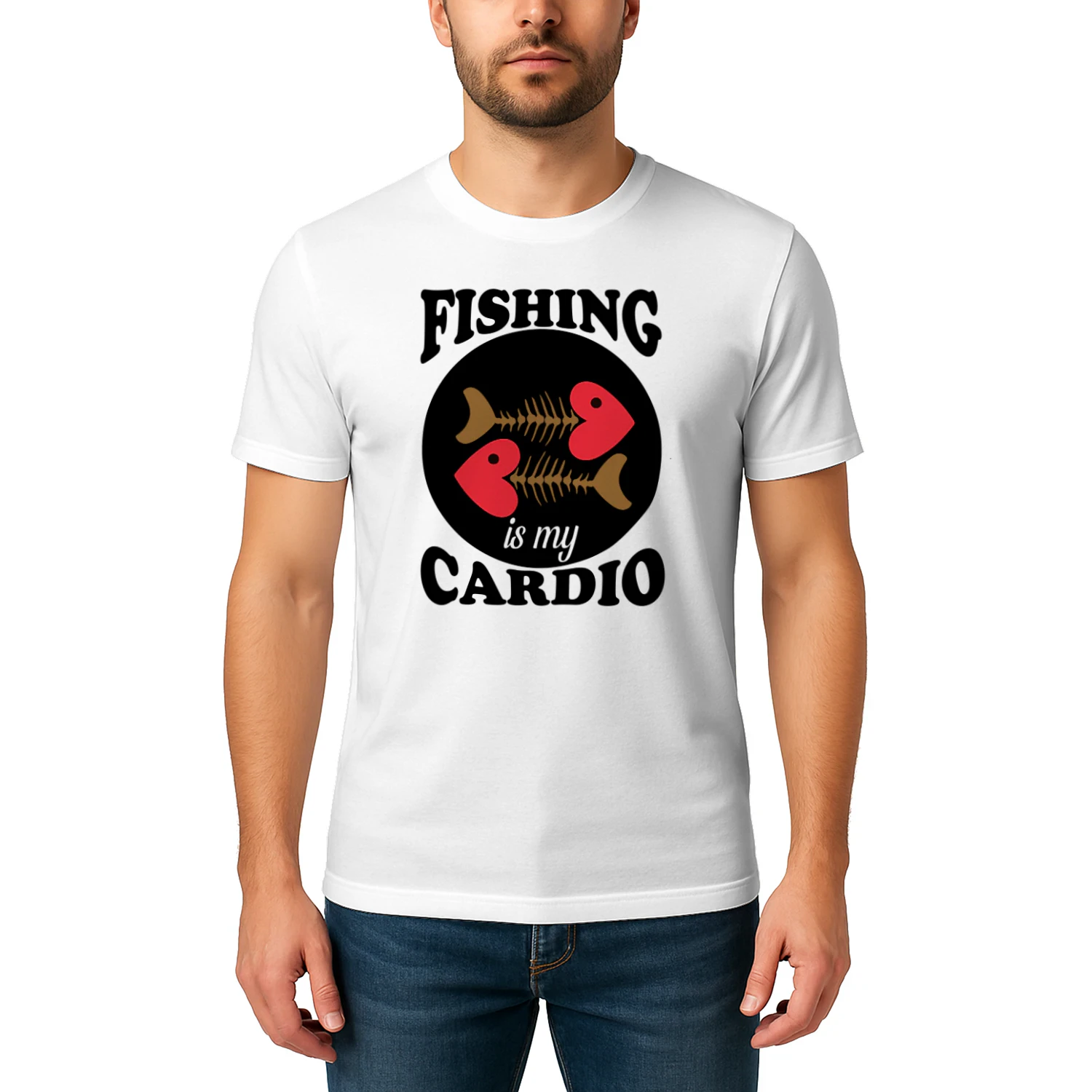 Fishing Is My Cardio Fish Bone Heart - Funny Angler Typography Graphic