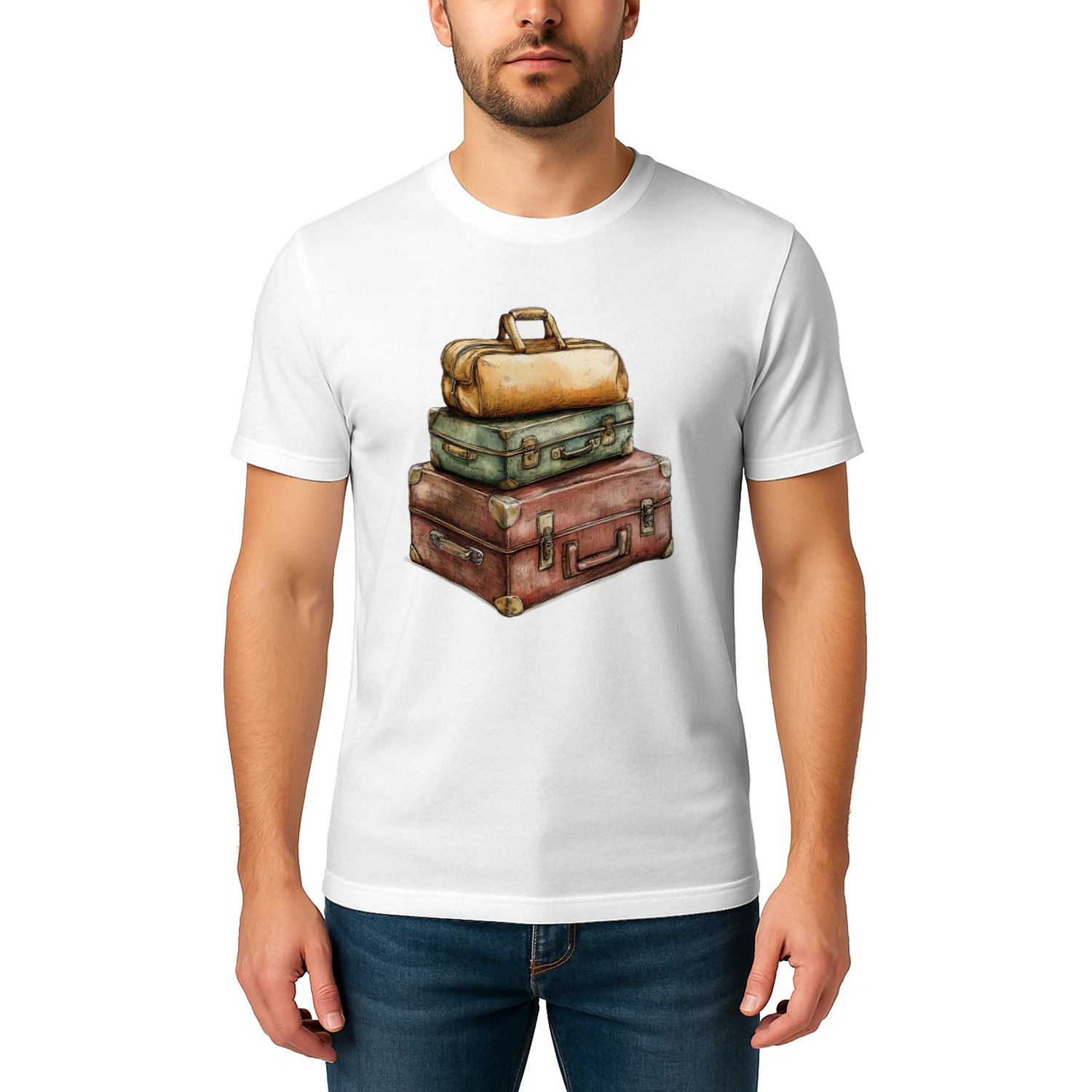 Vintage Stacked Luggage Leather Suitcases – Retro Travel Graphic