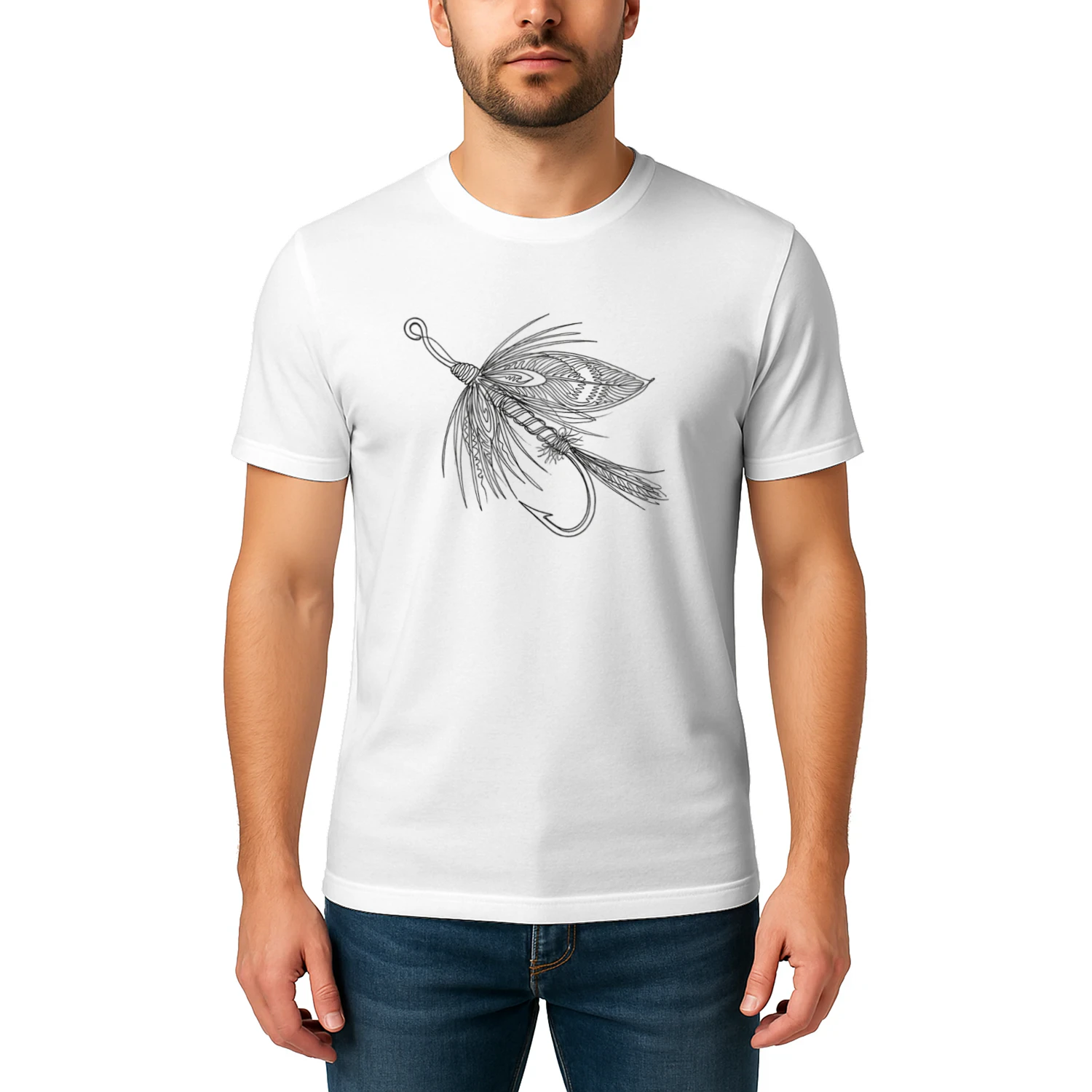 Ornate Fly Fishing Lure - Detailed Line Art Graphic