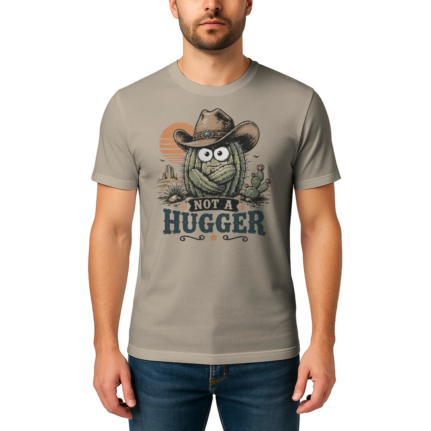 Not a Hugger Cactus Cowboy Desert - Funny Western Graphic