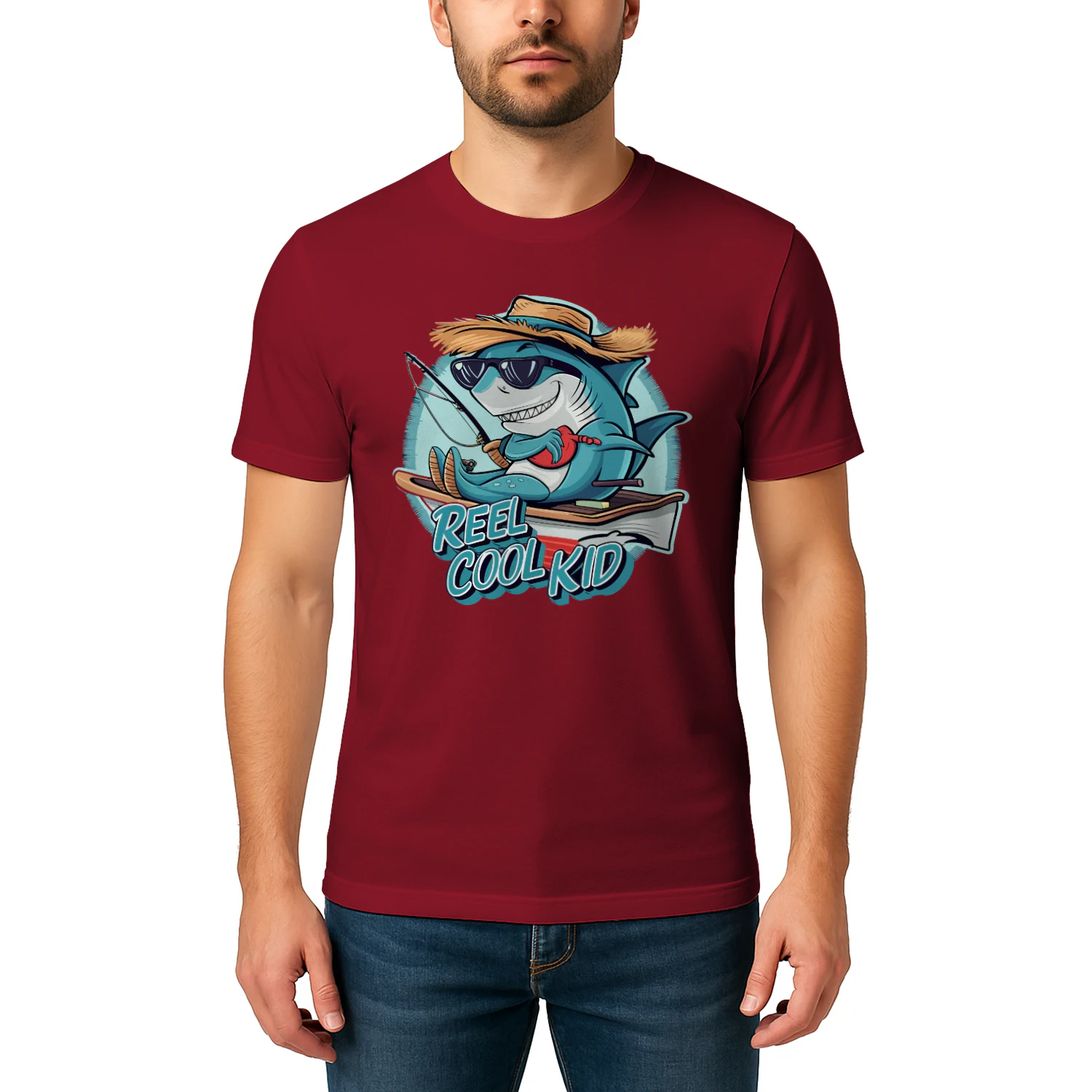 Reel Cool Kid Fishing Shark - Cute Youth Angler Graphic