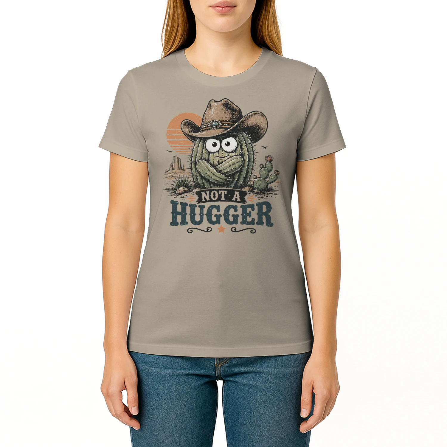 Not a Hugger Cactus Cowboy Desert - Funny Western Graphic