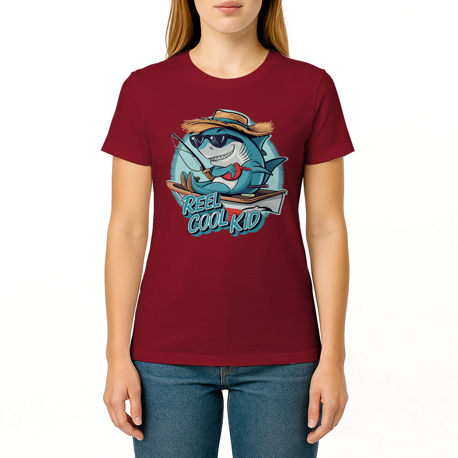 Reel Cool Kid Fishing Shark - Cute Youth Angler Graphic