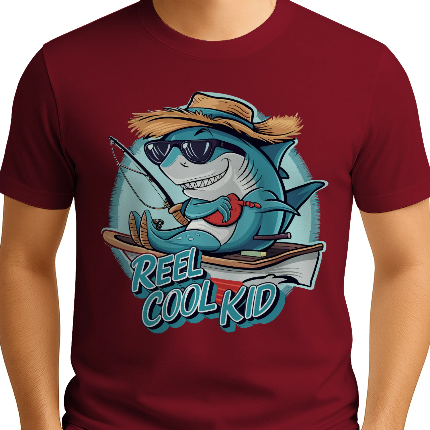 Reel Cool Kid Fishing Shark - Cute Youth Angler Graphic