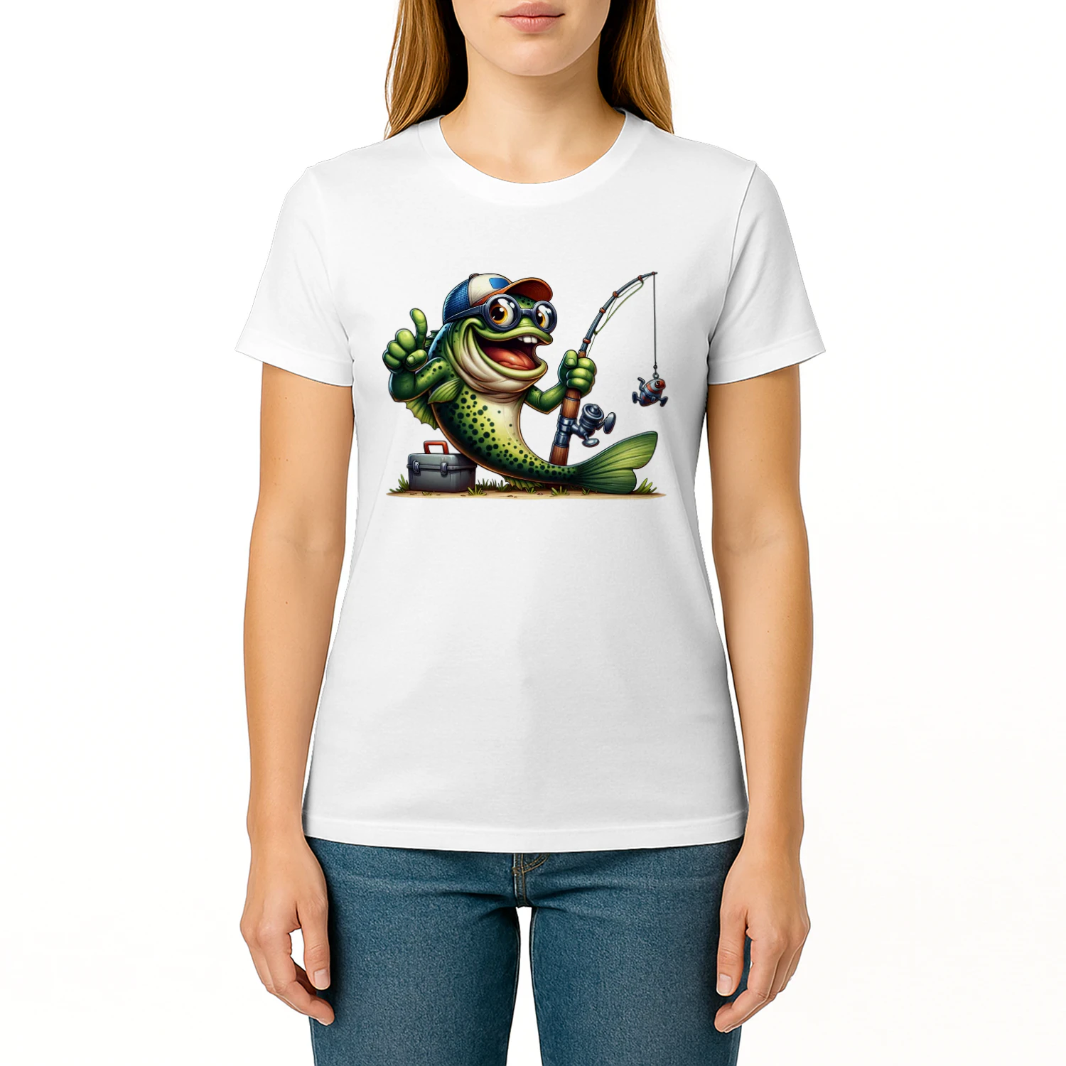 Thumbs Up Fishing Bass Cartoon - Funny Angler Fish Character