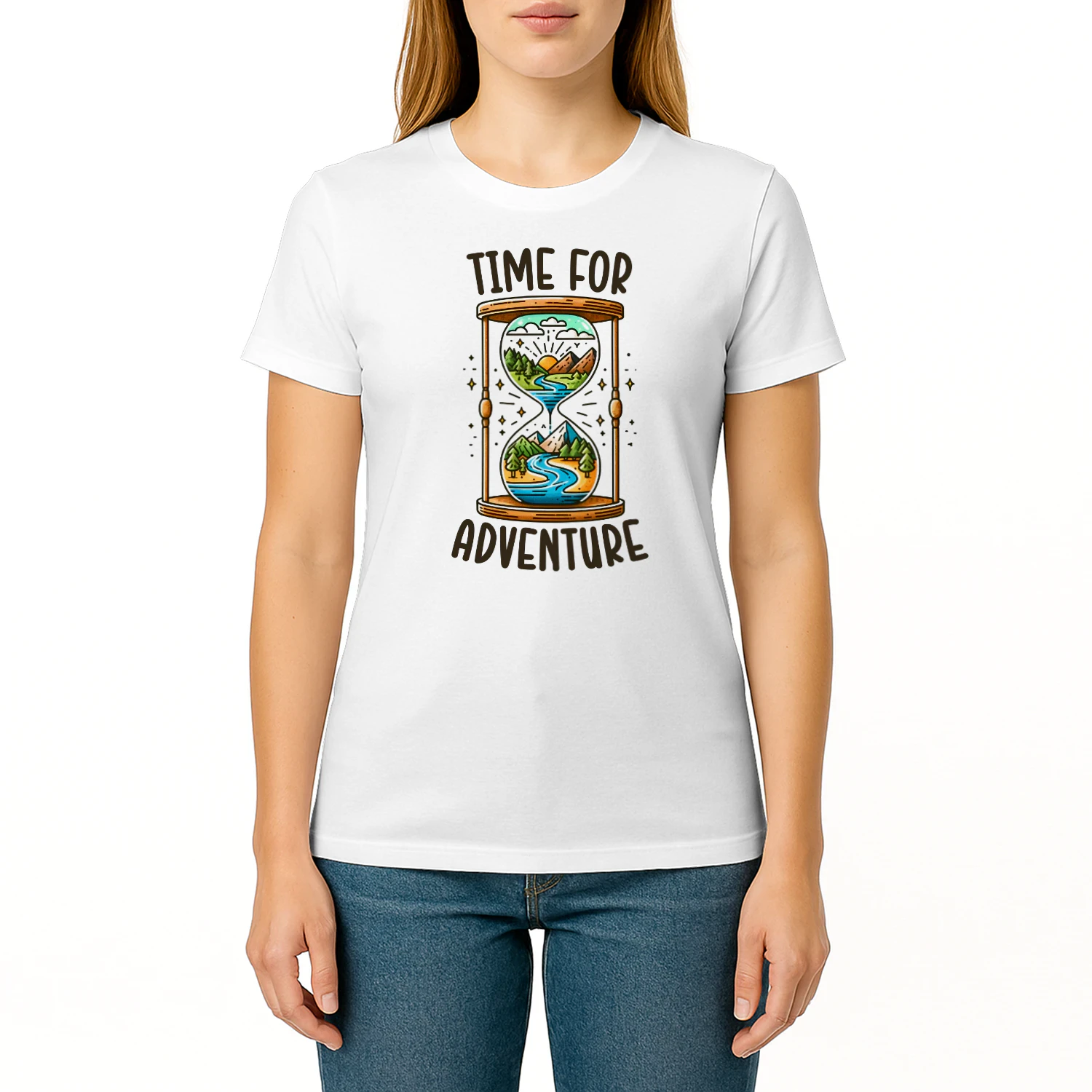 Time For Adventure Mountain Hourglass – Outdoor Wanderlust Graphic