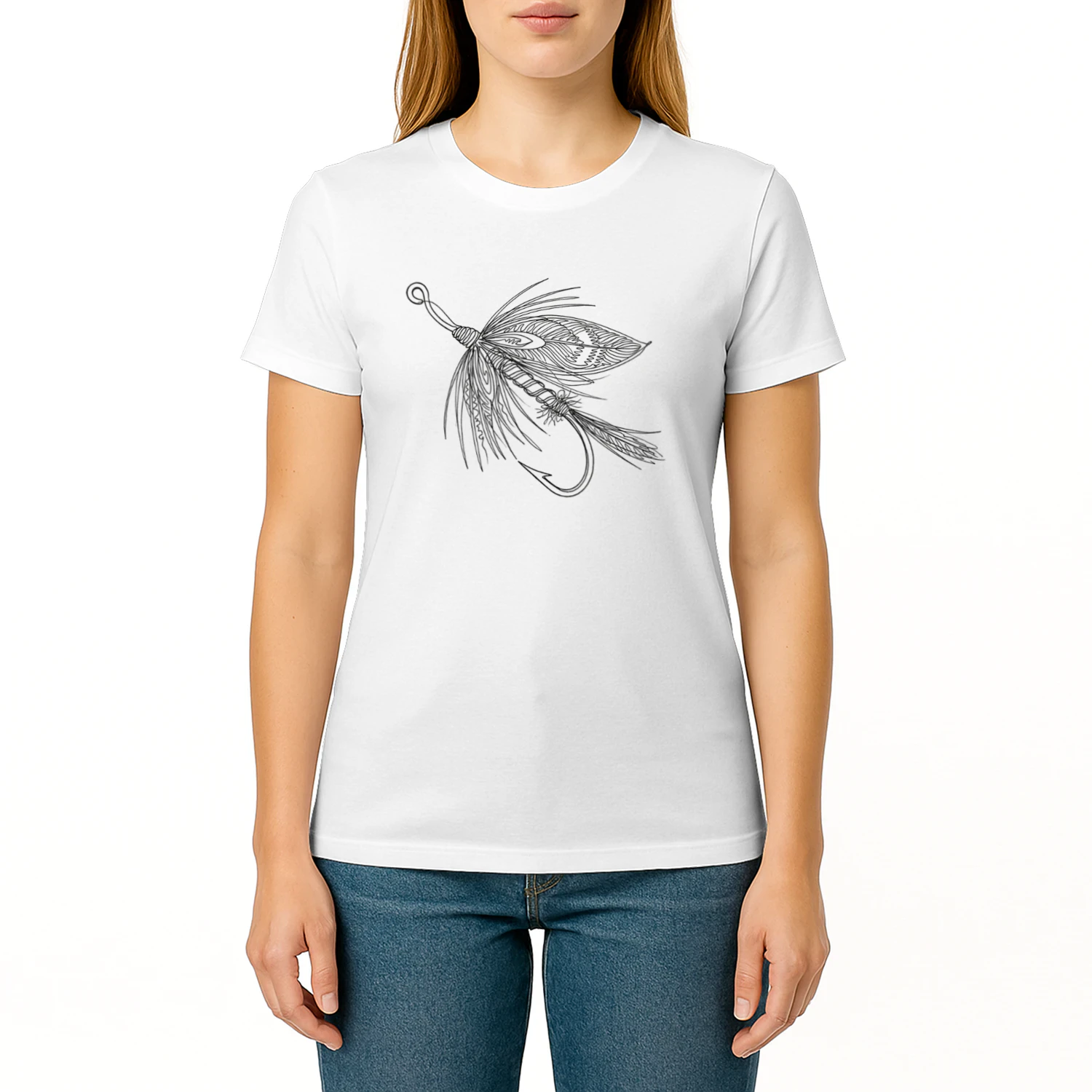 Ornate Fly Fishing Lure - Detailed Line Art Graphic
