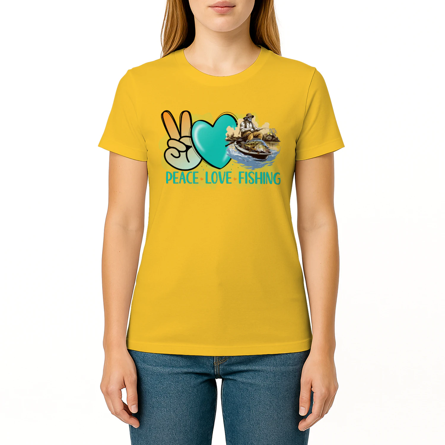 Peace Love Fishing Outdoor Sunset - Retro Angler Life Graphic