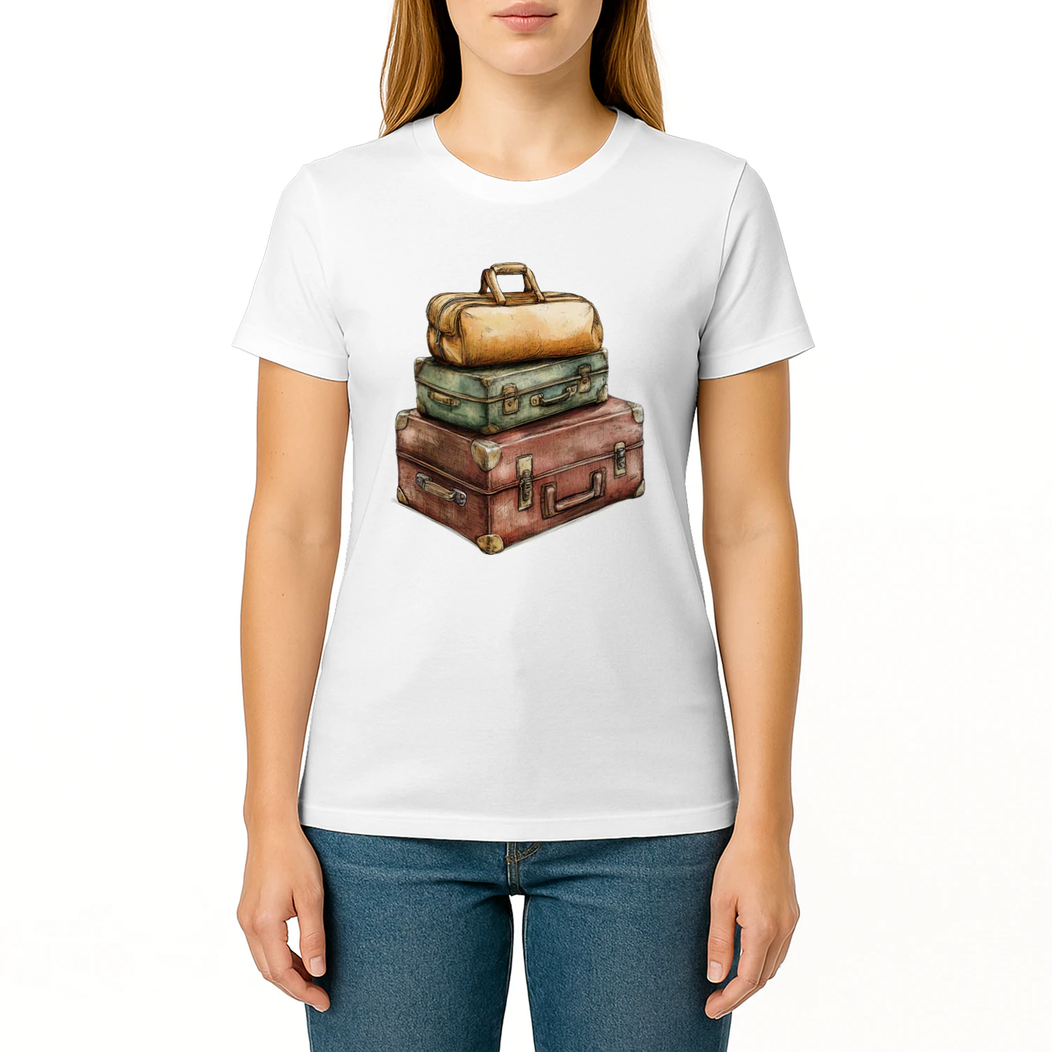 Vintage Stacked Luggage Leather Suitcases – Retro Travel Graphic