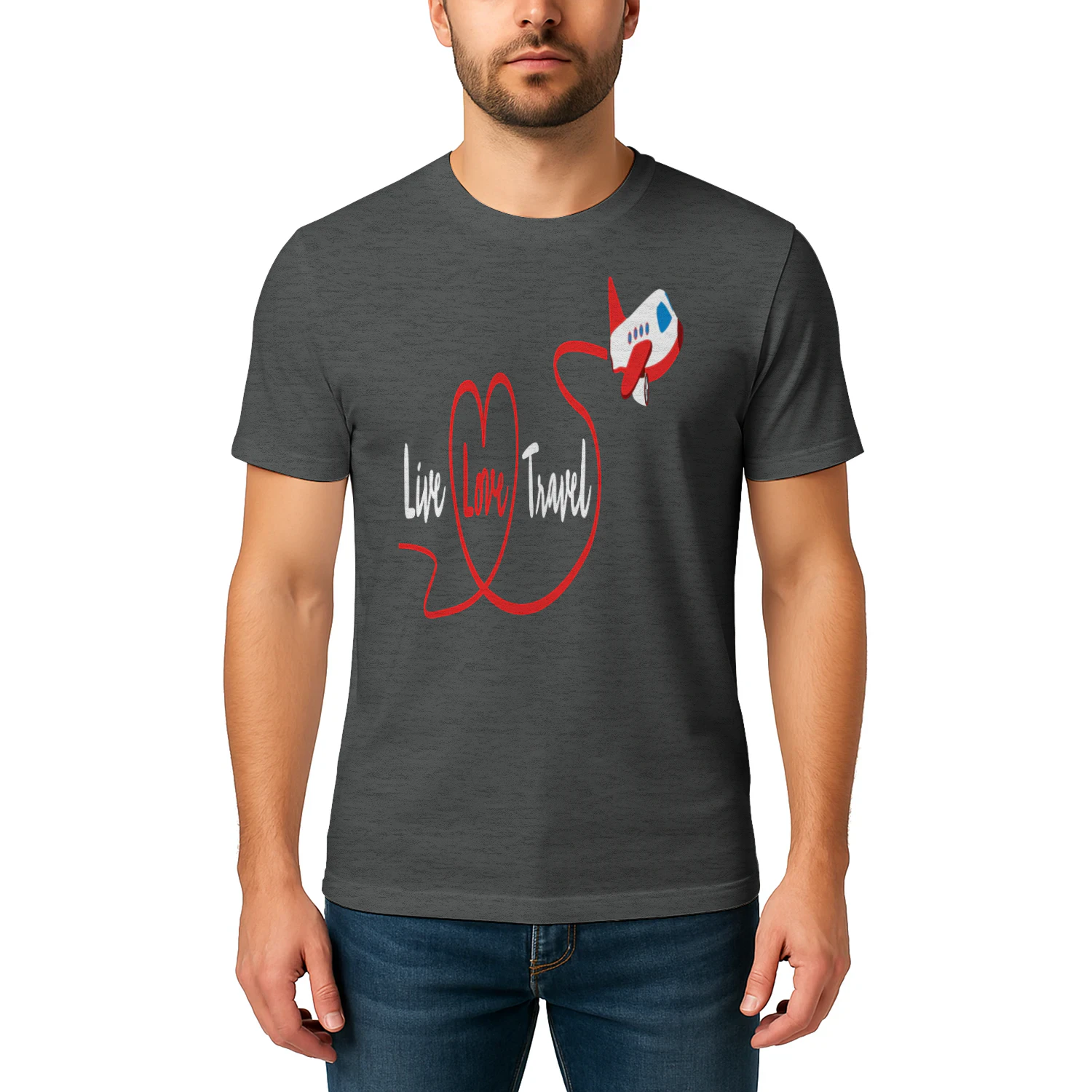 Live Love Travel Airplane Red Heart Trail - Cute Flight Graphic