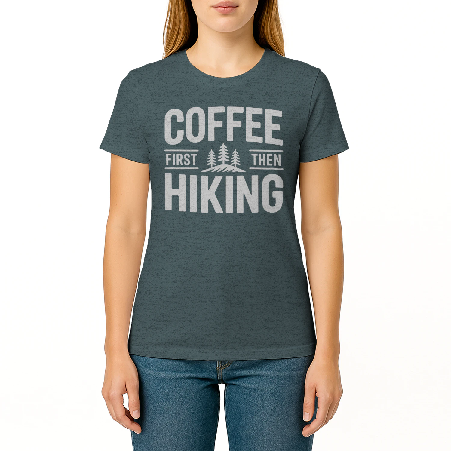 Coffee First Then Hiking Pine Trees - Funny Outdoor Graphic
