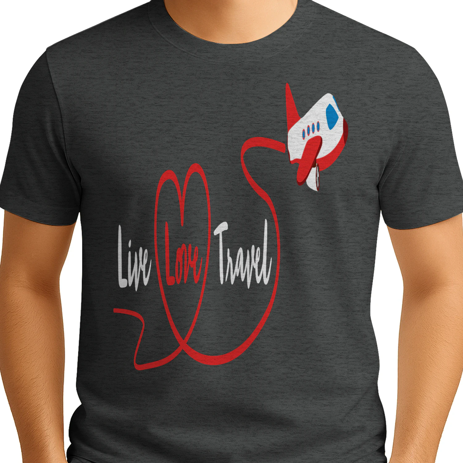Live Love Travel Airplane Red Heart Trail - Cute Flight Graphic