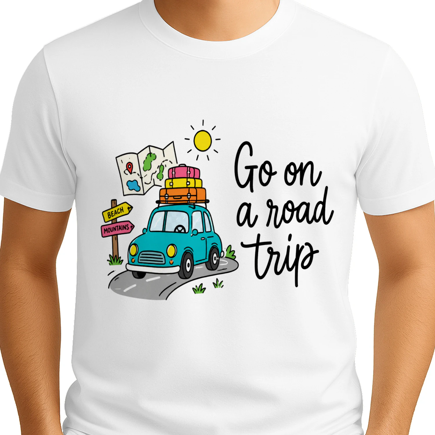 Go On A Road Trip Cute Blue Car Luggage – Cute Travel Graphic